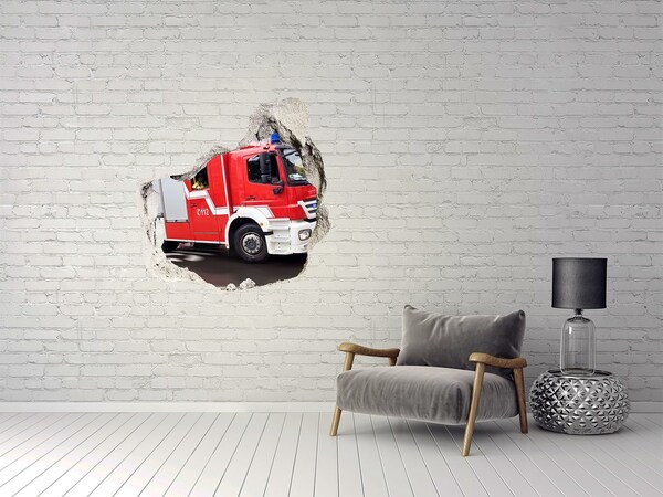 Hole wall sticker Fire truck in action