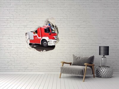 Hole wall sticker Fire truck in action