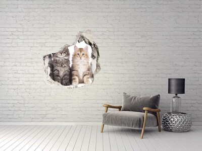 3D wall hole wallpaper Six cats