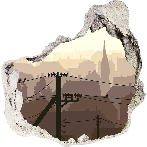 3D wall hole View of the city through a hole in the wall