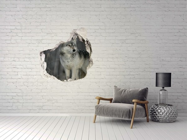 Hole in the wall sticker Gray wolf