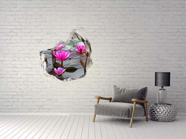 3D wall hole wallpaper Water flowers in the pond