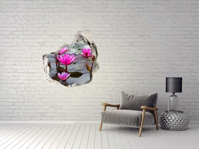 3D wall hole wallpaper Water flowers in the pond