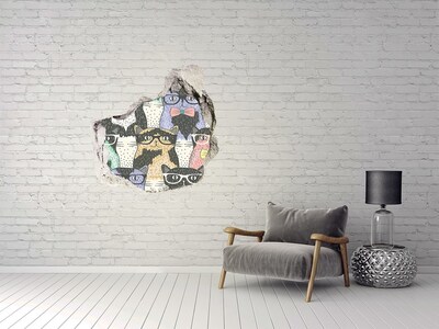 3D wall hole wallpaper Cats with glasses