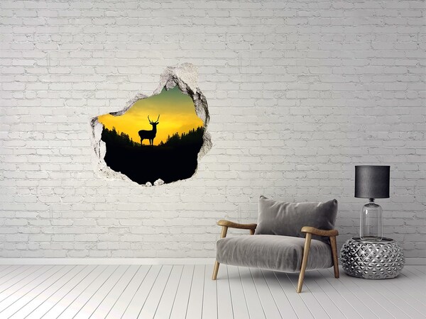 Hole in the wall decal Deer against the setting sun