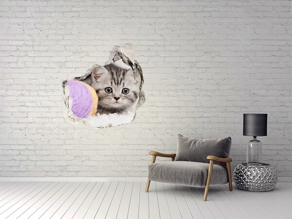Hole in the wall sticker The kitten behind the wall
