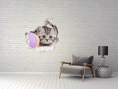 Hole in the wall sticker The kitten behind the wall