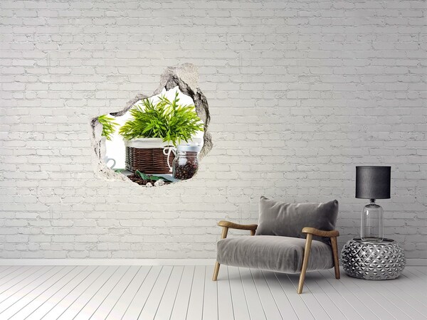 Hole in the wall decal House motive with coffee