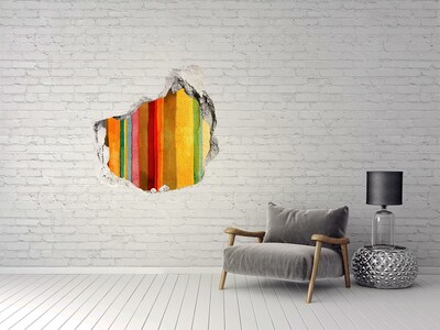 Hole in the wall sticker Colorful stripes in a damaged wall