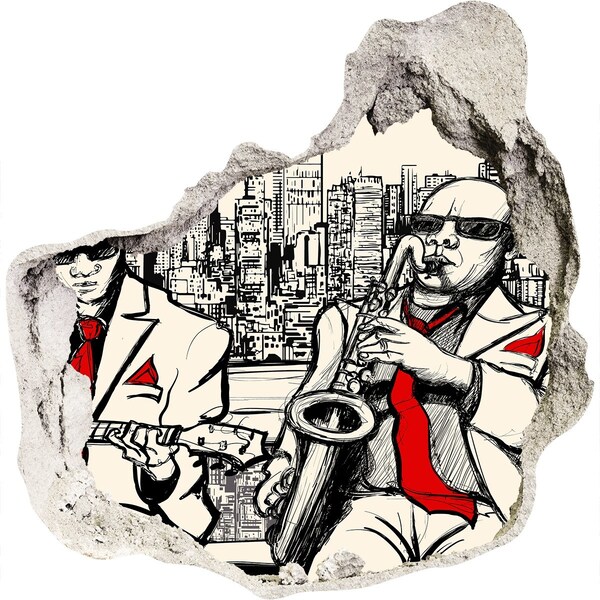 3D wall hole wallpaper Jazz scene in the city