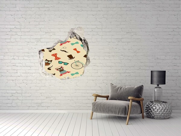 Hole in the wall sticker Hipster owls