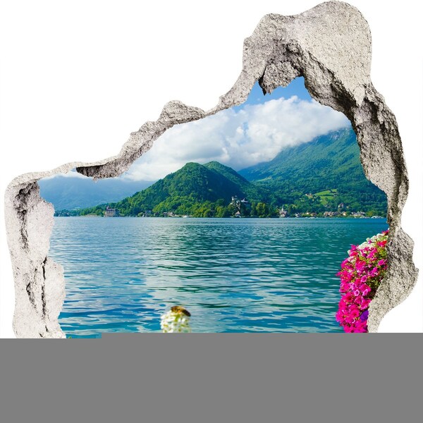 Hole in the wall decal Mountain landscape by the lake