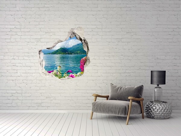 Hole in the wall decal Mountain landscape by the lake