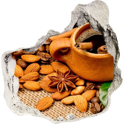 3D wall hole wallpaper Coffee and spices in a rustic style
