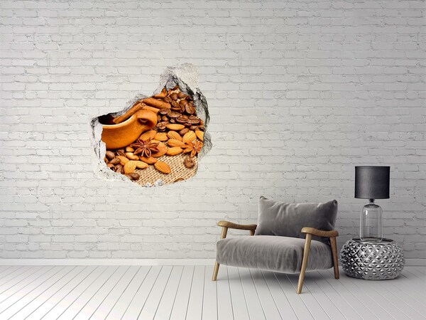 Hole wall sticker Coffee beans and mug