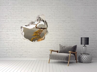 3D wall hole Mountain landscape with a tree