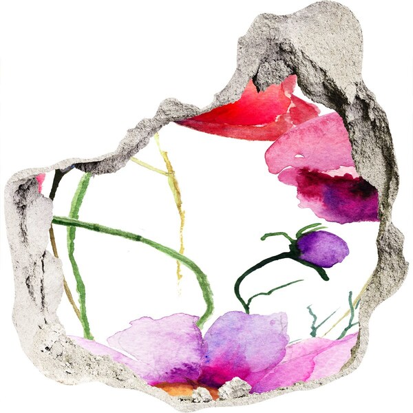 3D wall hole wallpaper Flower landscape through a hole in the wall