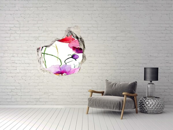 3D wall hole wallpaper Flower landscape through a hole in the wall