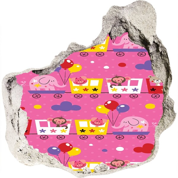 3D wall hole wallpaper Colorful train with balloons