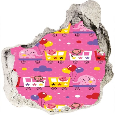 3D wall hole wallpaper Colorful train with balloons