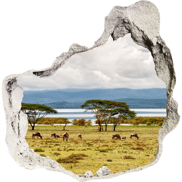 Hole in the wall sticker African landscape with wild animals