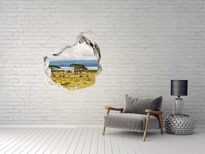 Hole in the wall sticker African landscape with wild animals