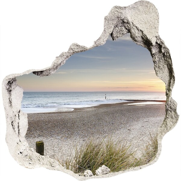 3D wall hole wallpaper View of the beach at sunset