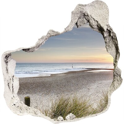 3D wall hole wallpaper View of the beach at sunset
