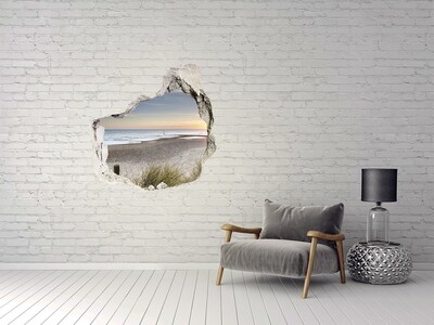 3D wall hole wallpaper View of the beach at sunset