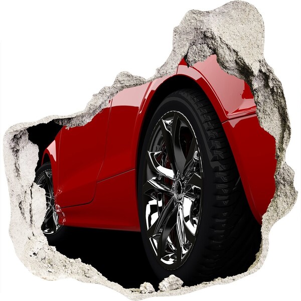 Hole wall sticker Red car through a hole in the wall