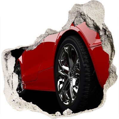 Hole wall sticker Red car through a hole in the wall