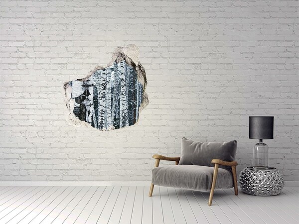 Hole in the wall decal Winter birch forest