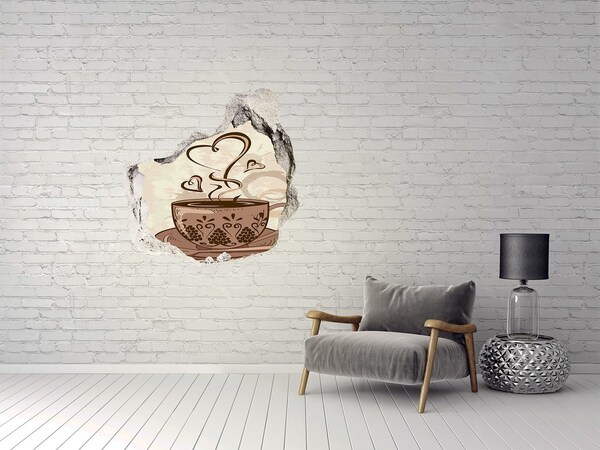 Hole in the wall sticker A charming cup of steaming coffee
