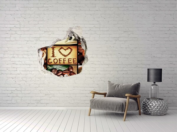 3D wall hole wallpaper Coffee in the heart
