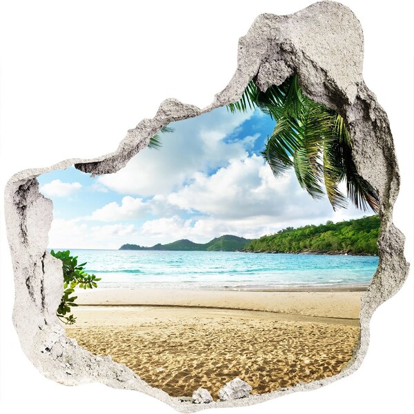 3D wall hole wallpaper Palms on the beach