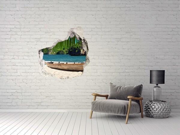 Hole wall sticker Boat on the beach