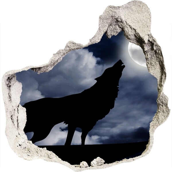 3D wall hole Wolf against the moon