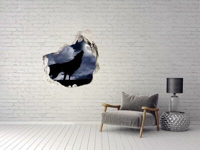 3D wall hole Wolf against the moon