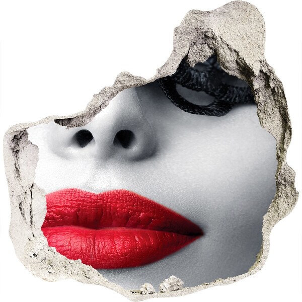 Hole wall sticker Lips in red