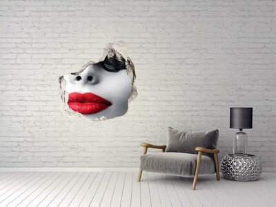 Hole wall sticker Lips in red