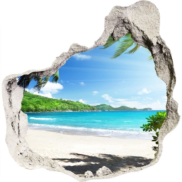 3D wall hole wallpaper Seychelles beach