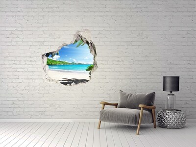 3D wall hole wallpaper Seychelles beach