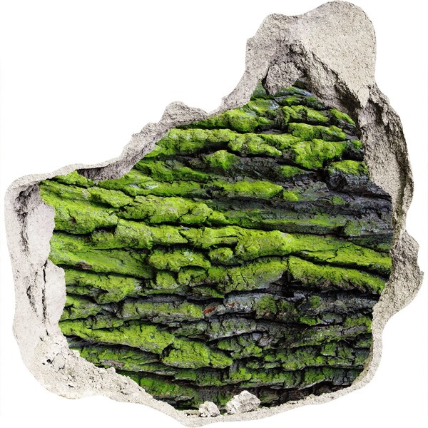 3D wall hole wallpaper Green rock in the hole