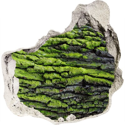 3D wall hole wallpaper Green rock in the hole