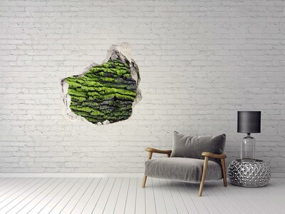 3D wall hole wallpaper Green rock in the hole