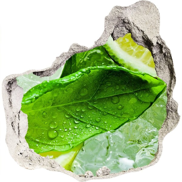 Hole wall sticker Fresh mint leaves on ice