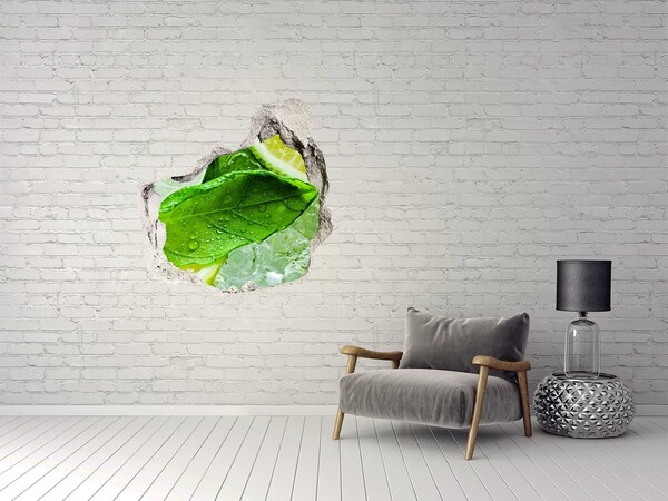 Hole wall sticker Fresh mint leaves on ice
