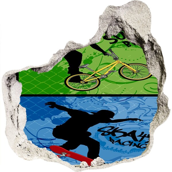 Hole wall sticker Bicycle and skateboard