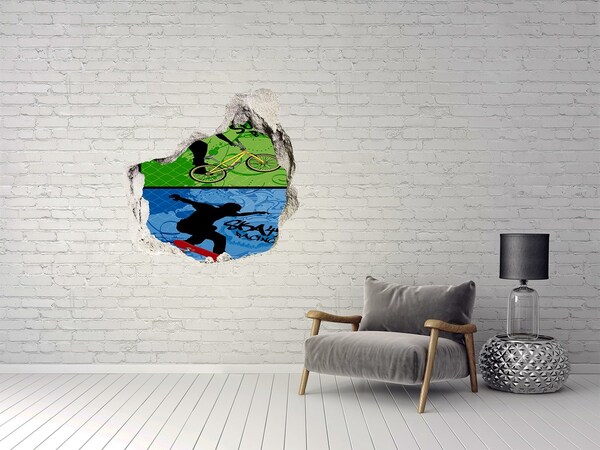 Hole wall sticker Bicycle and skateboard