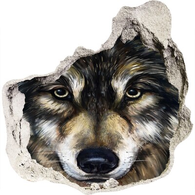 Hole in the wall sticker Wolf's gaze through the wall